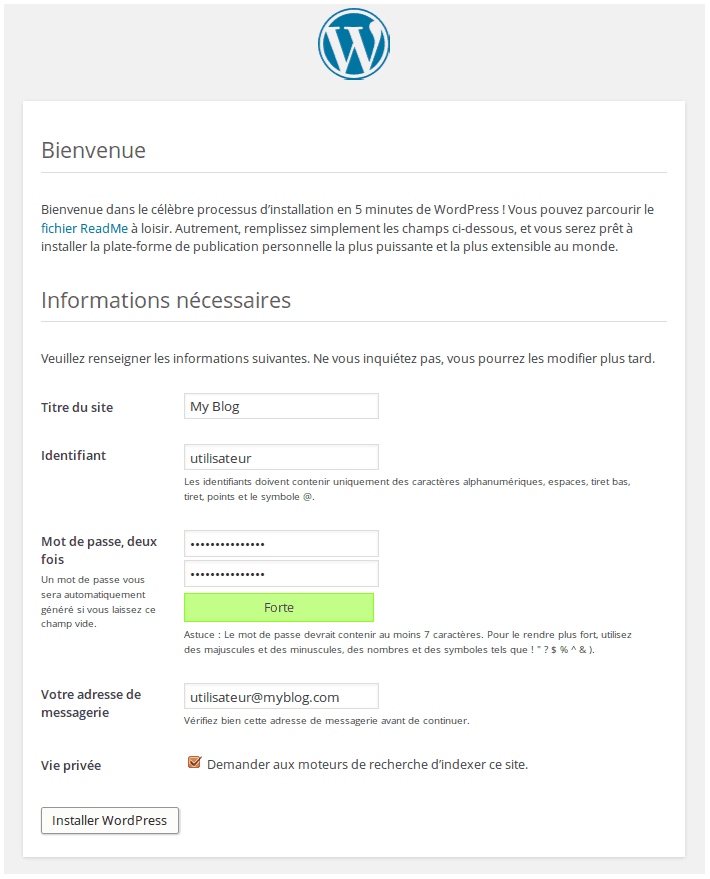 Finalisation de la configuration Wordpress