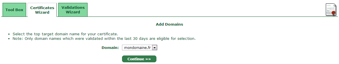 Ownlcoud - StartSSL - 4 - Sélection du domaine